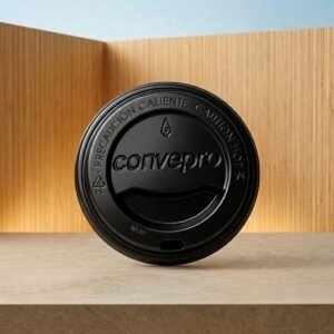 TAPA PLASTICA PS 6_8_10 OZ 80MM VASO PAPEL BC NEGRO CONVERPRO CAJA 20X50 1000